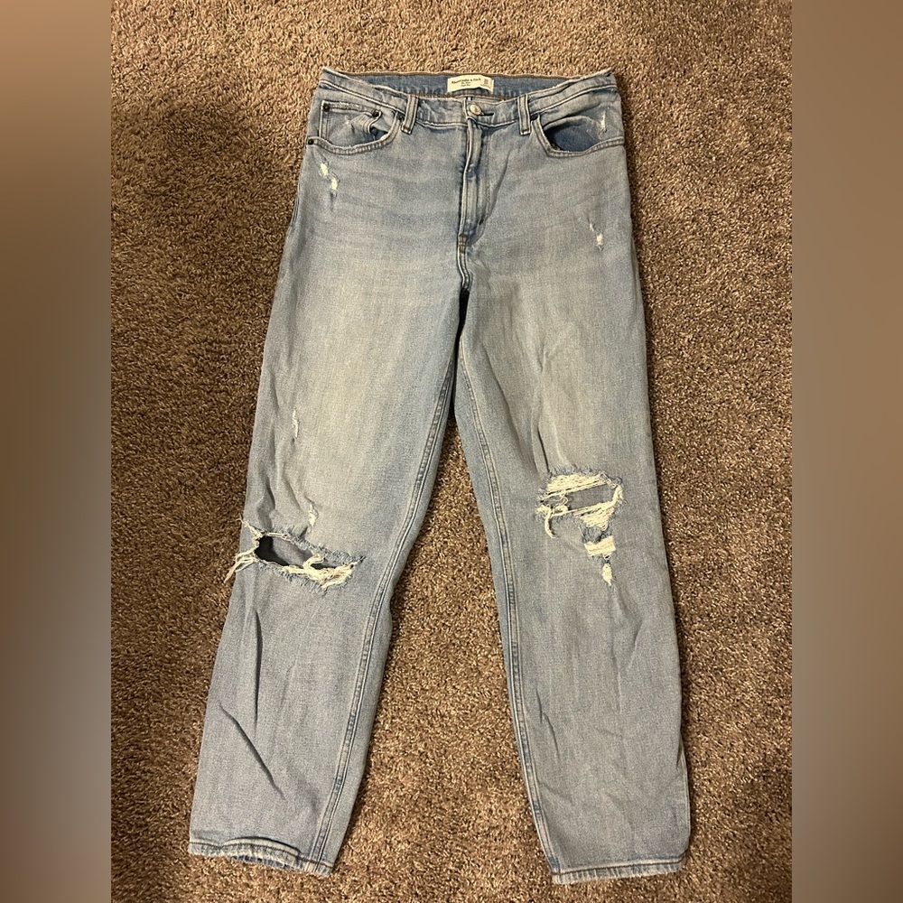 Abercrombie & Fitch Light Blue Distressed Straight Leg Jeans